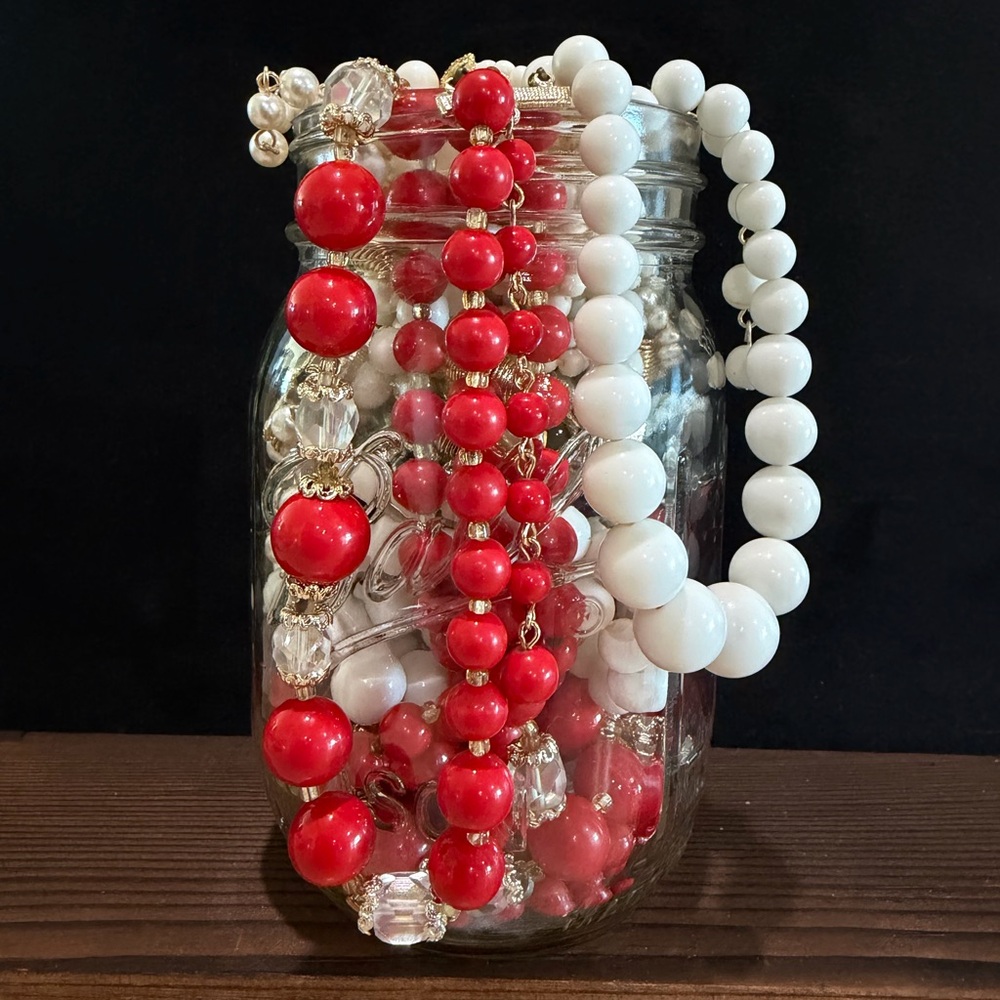 Vintage Estate Jewelry Mystery Jar Red Gold White Wearable Craftable